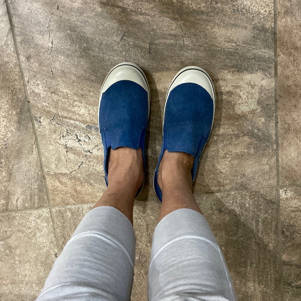 UGG Navy Blue Canvas w/ Suede Heel Slip Ons